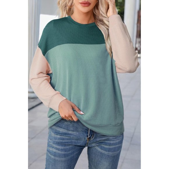 Women's Fashion Color Block Long Sleeve Crewneck Knitted Casual Loose Pullover - Picture 4 of 8